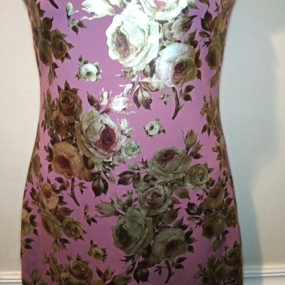 Olivia Matthews Sexy Mauve & Gold Floral Print Bodycon Sheath Dress - Picture 4 of 11